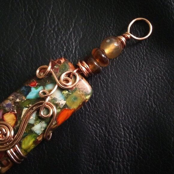 Gorgeous & Unique Fall Colors! Woodsy Sea Sediment Jasper + Agate Pendant - Picture 6 of 12